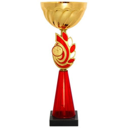 Кубок №3679 (Высота 28 см, цвет золото-красный, размер таблички 45x15 мм, диаметр вставки 25 мм)