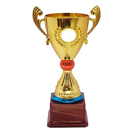 Кубок №416 (Высота 21 см, цвет золото-красный-синий, размер таблички 45x30 мм)