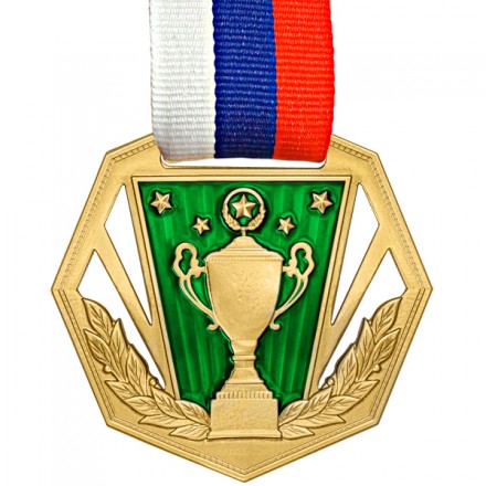 Медаль MZP 369-60/GGN с лентой (D-60 мм, s-2 мм)  латунь