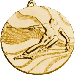 Медаль №98 (Горные лыжи, диаметр 50 мм, металл, цвет золото. Место для вставок: обратная сторона диаметр 46 мм)