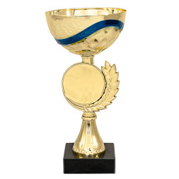 Кубок №4372 (Высота 22 см, цвет золото-синий, размер таблички 55x20 мм, диаметр вставки 50 мм)