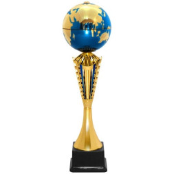 Кубок №3673 (Глобус, высота 38 см, цвет золото-синий, размер таблички 65x35 мм)