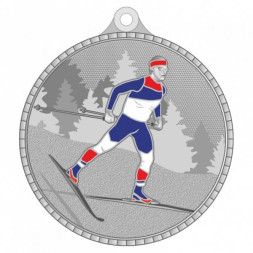 Медаль №3628 (Беговые лыжи, диаметр 55 мм, металл, цвет серебро)