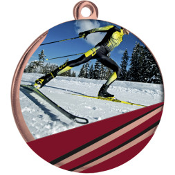 Медаль №2394 (Беговые лыжи, диаметр 70 мм, металл, цвет бронза)