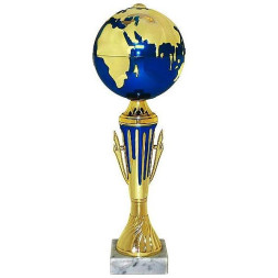 Кубок №304 (Глобус, высота 25 см, цвет золото-синий, размер таблички 55x15 мм)