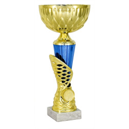 Кубок №4230 (Высота 23 см, цвет золото-синий, размер таблички 50x15 мм, диаметр вставки 25 мм)