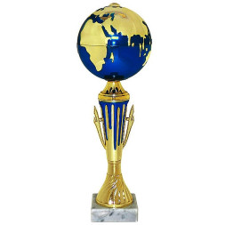 Кубок №304 (Глобус, высота 29 см, цвет золото-синий, размер таблички 55x15 мм)